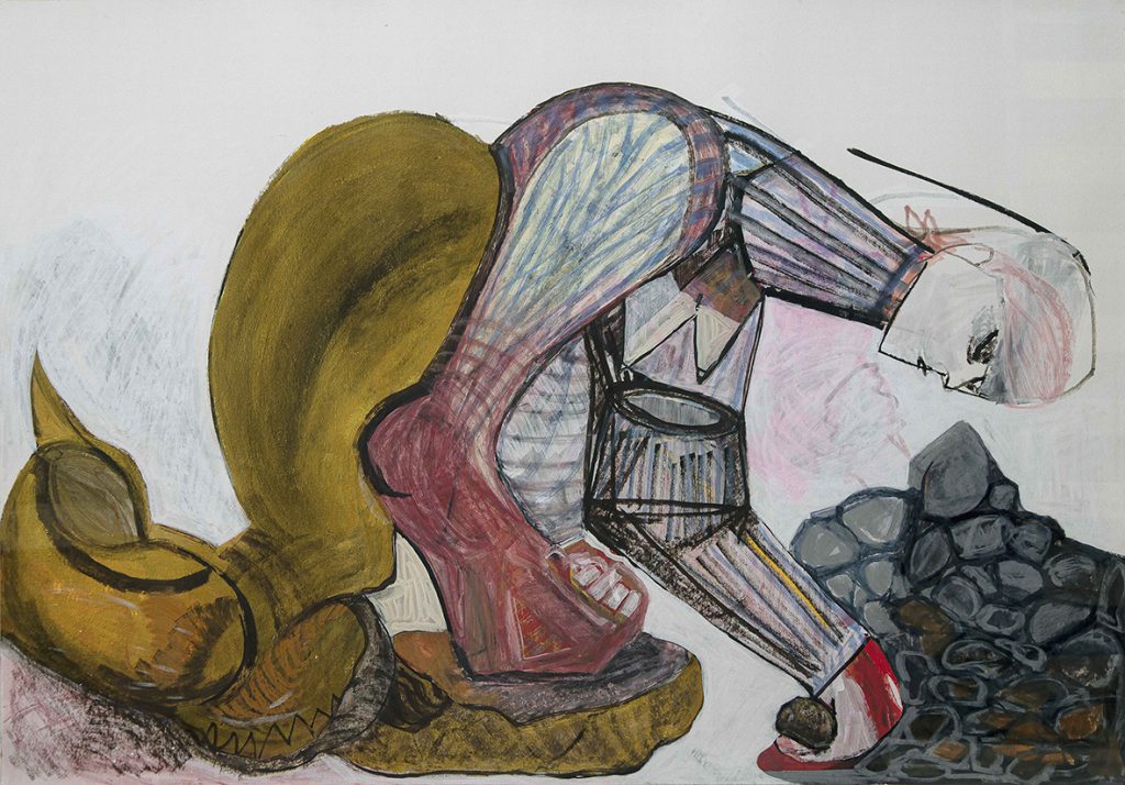 The Stone Breaker - Efrat Rubinstein, 2019, אקריליק על נייר, 78x108